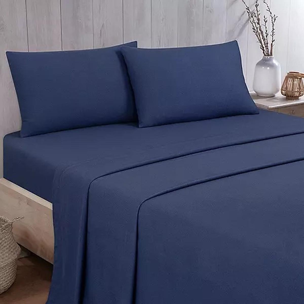 Flannelette Plain Dyed Flat Sheet - Atlantic Blue / King