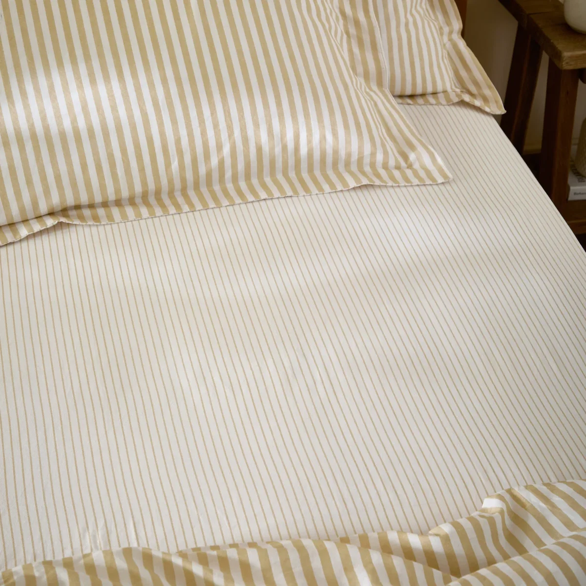 Hebden Melange Stripe Fitted Sheet - Honey Yellow / Superking