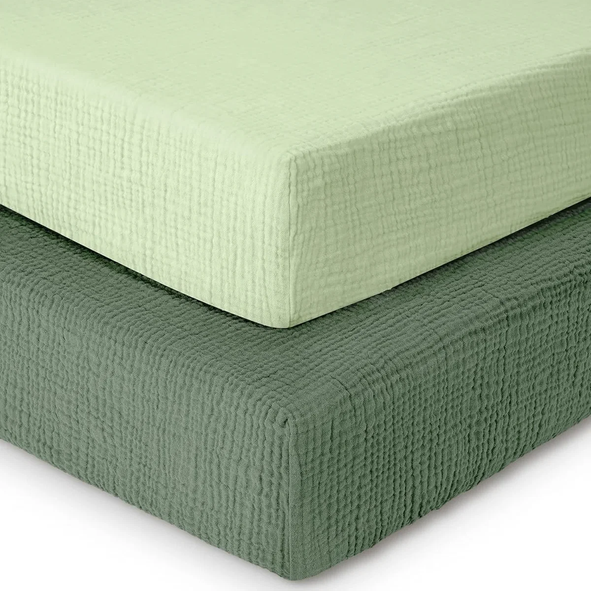 Muslin Cot Bed Fitted Sheets 2 Pack -Rose & Pink - Green & Light Green / Junior