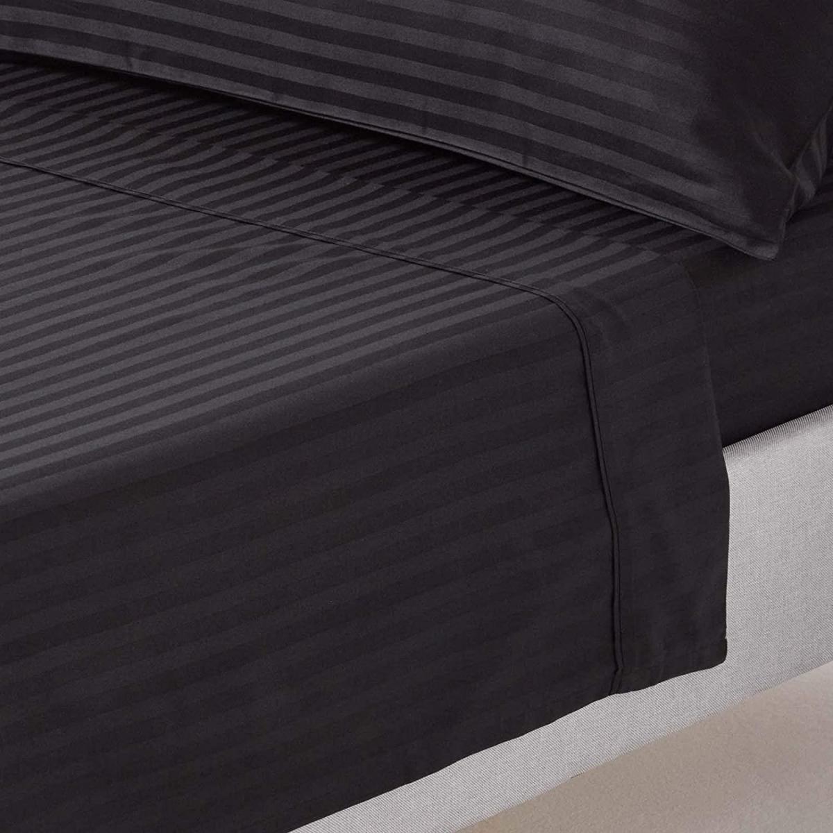 330 Thread Count Egyptian Cotton Flat Sheet with Satin Stripes - Black / Superking