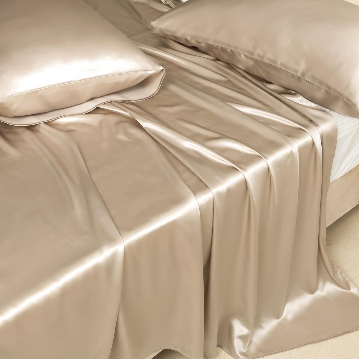 Neutrals Pure Mulberry Silk Seamless Flat Sheet - King - Beige | Us King | Soft Strokes Silk – image 4