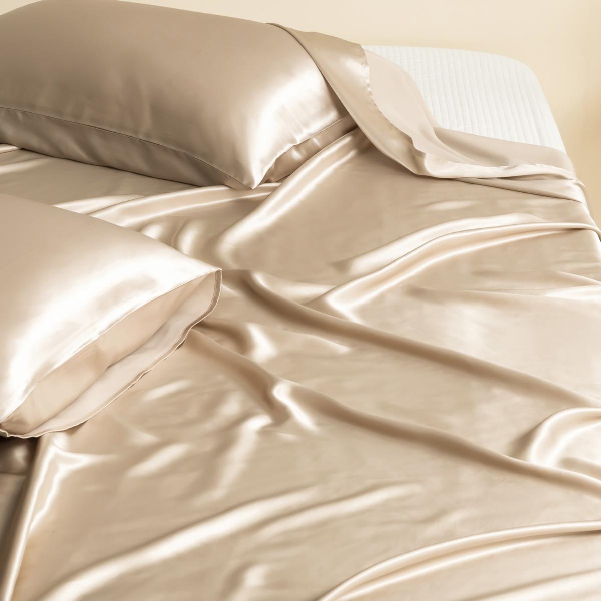 Neutrals Pure Mulberry Silk Seamless Flat Sheet - King - Beige | Us King | Soft Strokes Silk – image 5