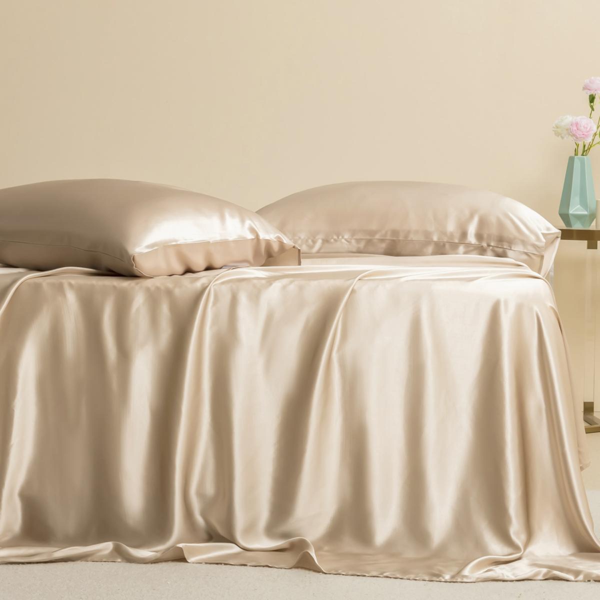 Neutrals Pure Mulberry Silk Seamless Flat Sheet - King - Beige | Us King | Soft Strokes Silk – image 6