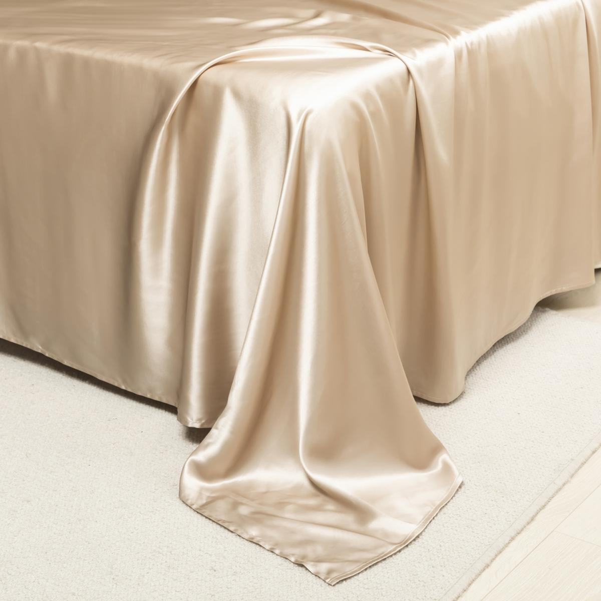 Neutrals Pure Mulberry Silk Seamless Flat Sheet - King - Beige | Us King | Soft Strokes Silk – image 7