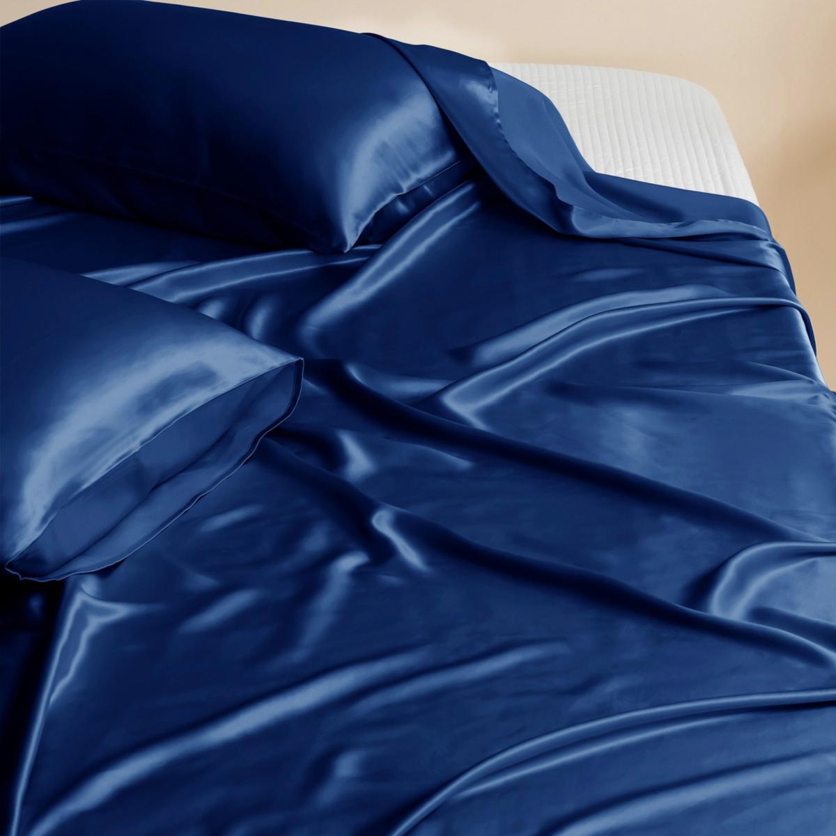 Blue Pure Mulberry Silk Seamless Flat Sheet - Double - Navy Uk Double Soft Strokes Silk – image 4