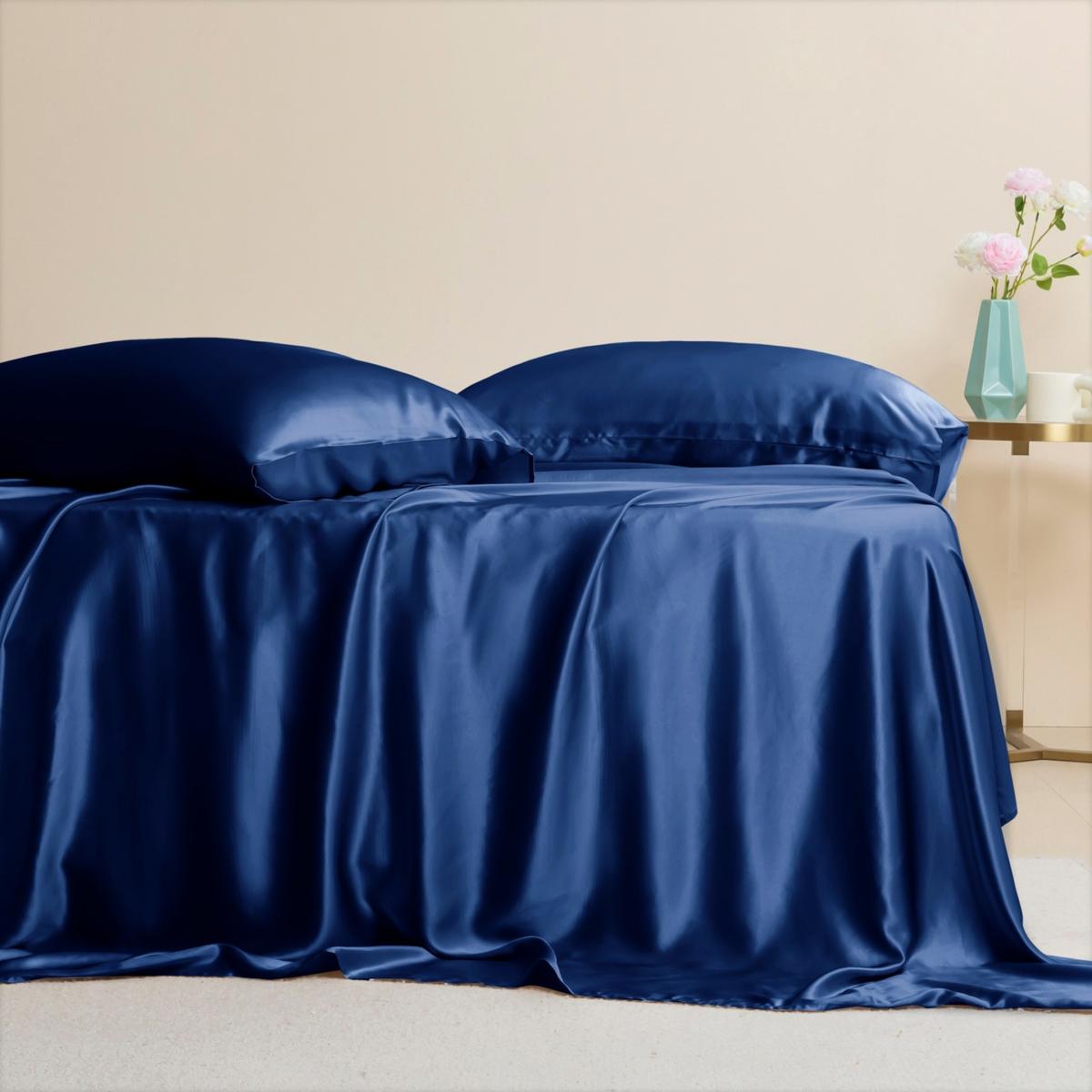 Blue Pure Mulberry Silk Seamless Flat Sheet - Double - Navy Uk Double Soft Strokes Silk – image 5