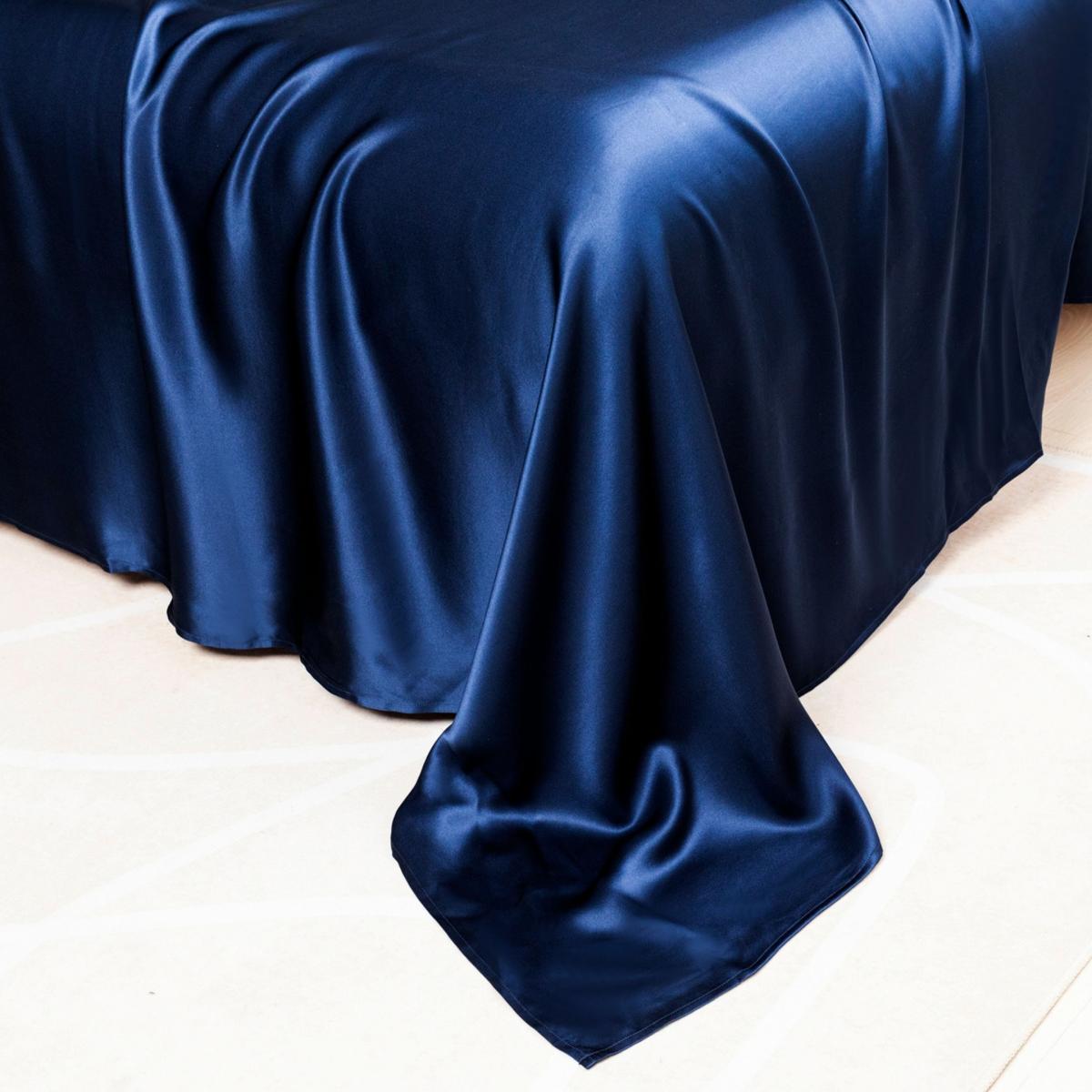 Blue Pure Mulberry Silk Seamless Flat Sheet - Double - Navy Uk Double Soft Strokes Silk – image 6