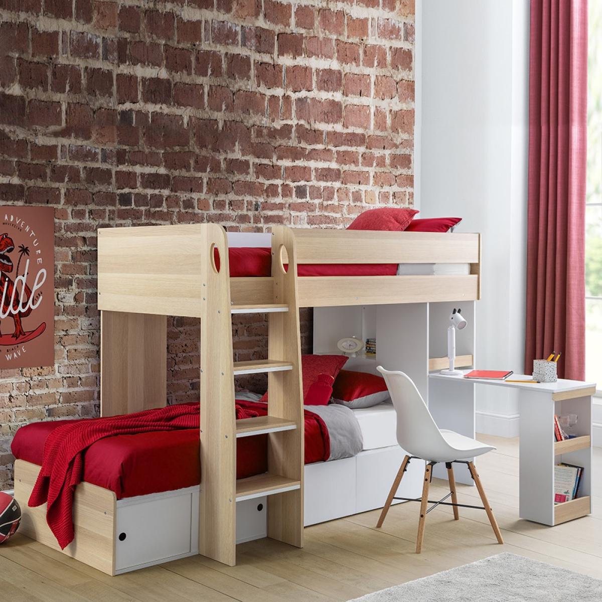 Julian Bowen Eclipse Bunk Bed with Desk - Scandinavian Oak & White – image 1