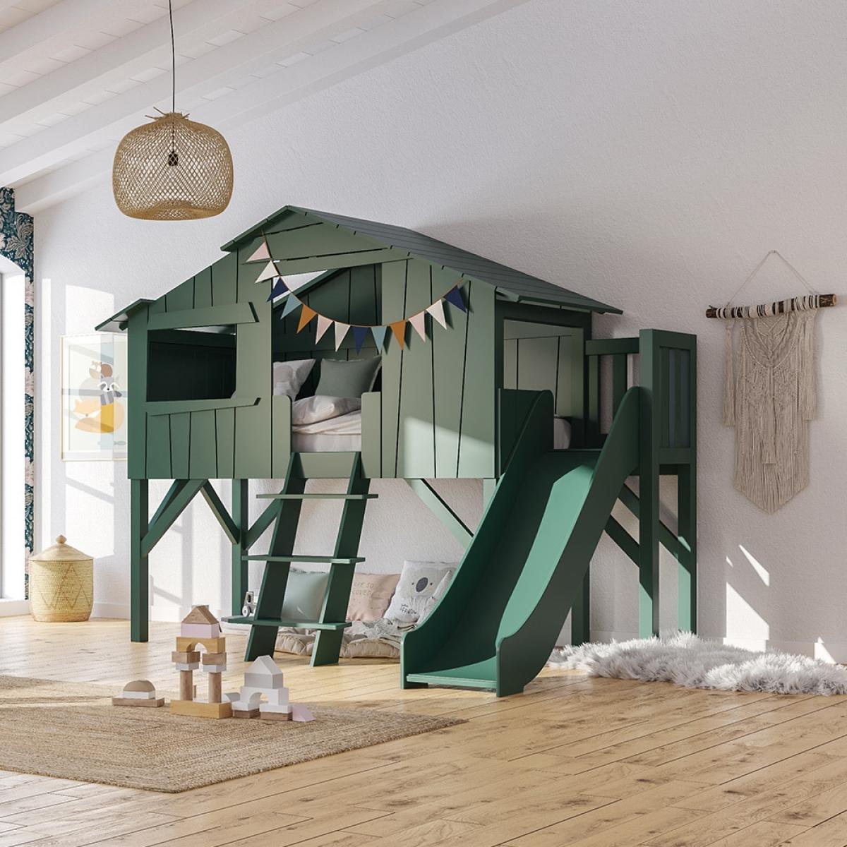 Mathy by Bols Treehouse Cabin Bed with Slide & Platform 120 - Mathy Very Light Pink