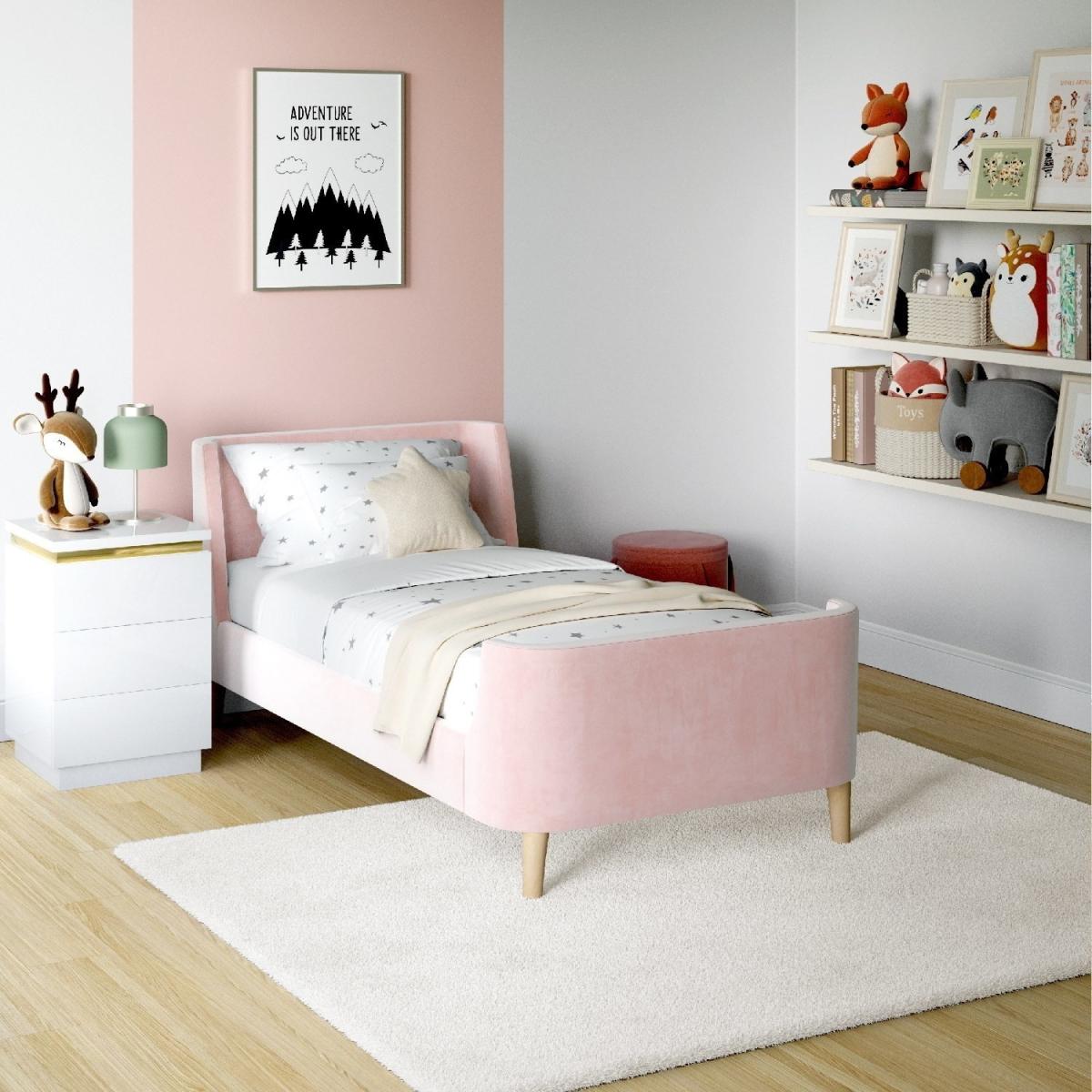 Blush Pink Velvet Single Sleigh Bed Frame with Scandi Styling - Charlotte – image 3