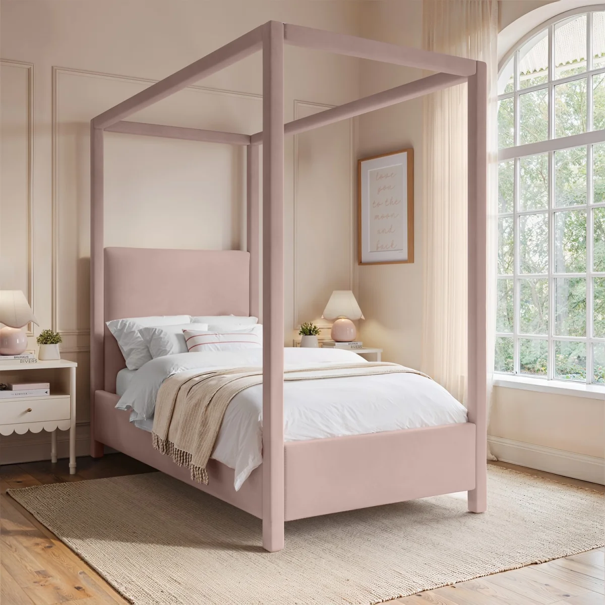 Pink Velvet Single Four Poster Bed Frame - Tiana – image 2
