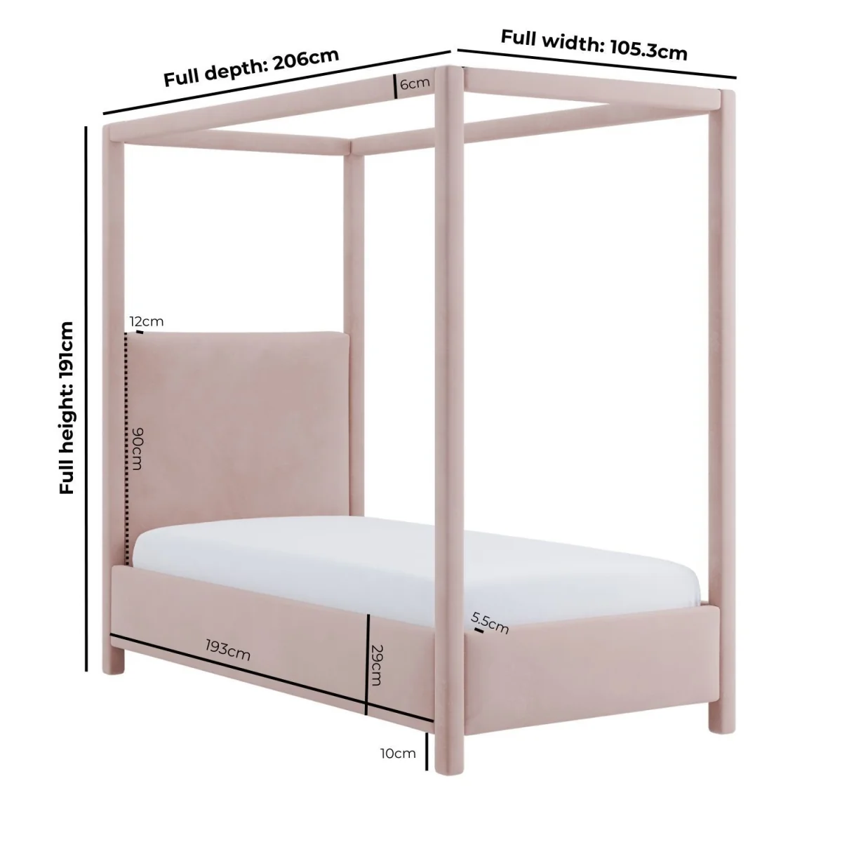 Pink Velvet Single Four Poster Bed Frame - Tiana – image 3
