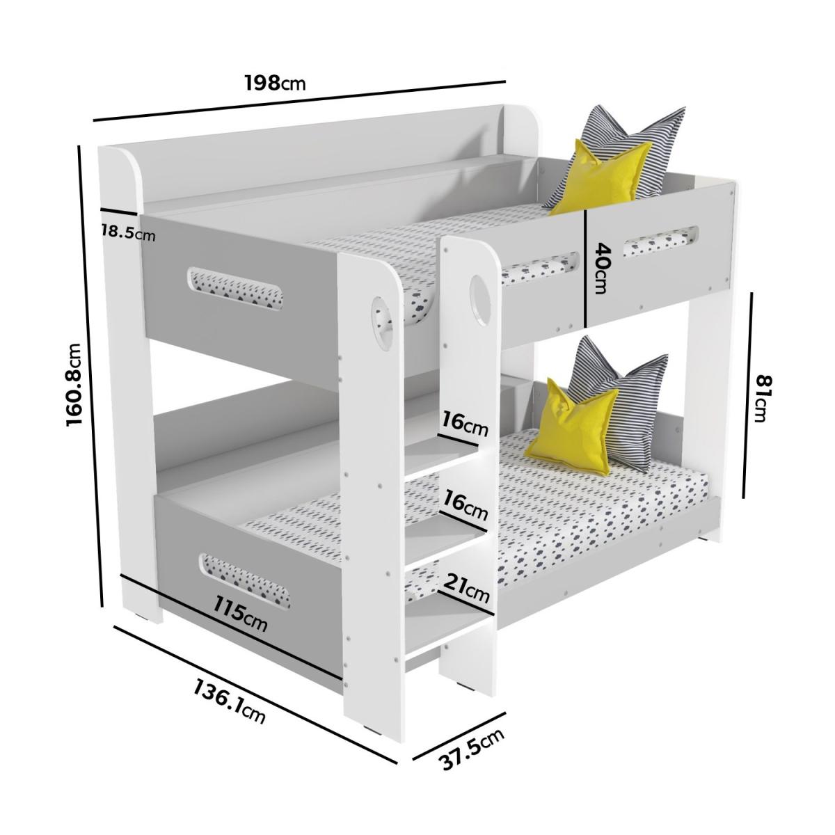 Grey and White Bunk Bed with Shelves - Sky – image 2