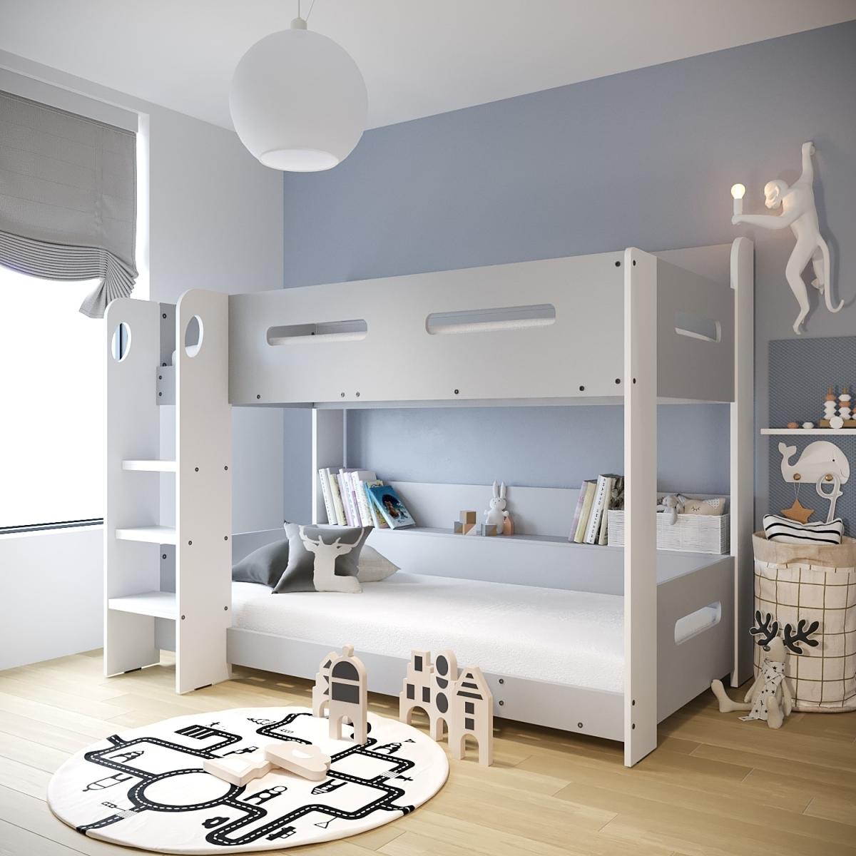 Grey and White Bunk Bed with Shelves - Sky – image 1