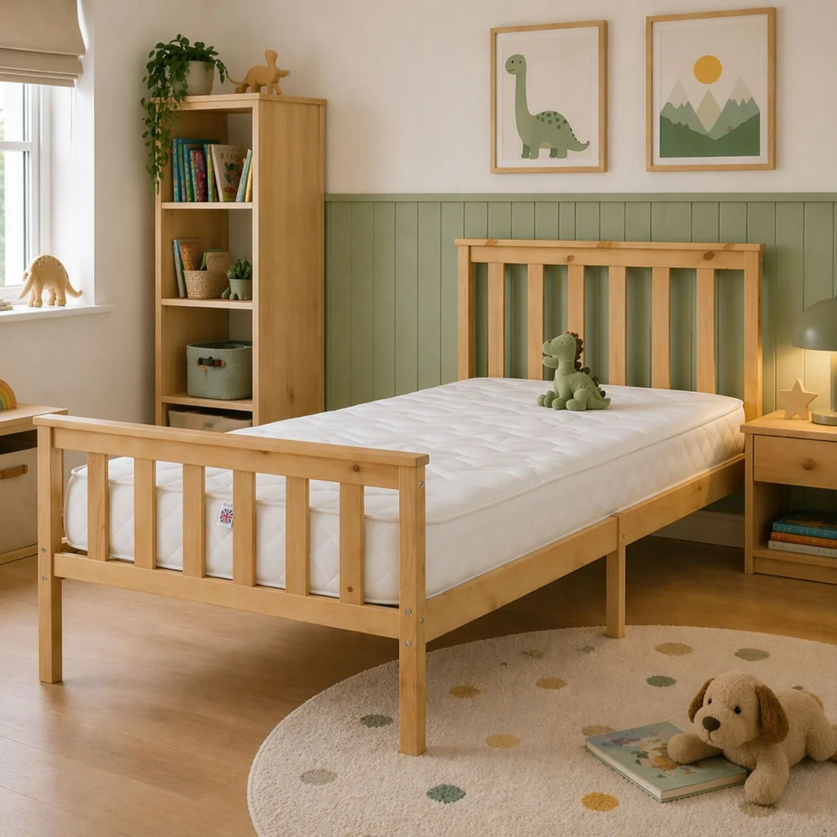 Aspire Bramble Solid Wood Kids Bed Frame with Memory Foam Bonnell Sprung Mattress, Natural Finish - Natural / King – image 4