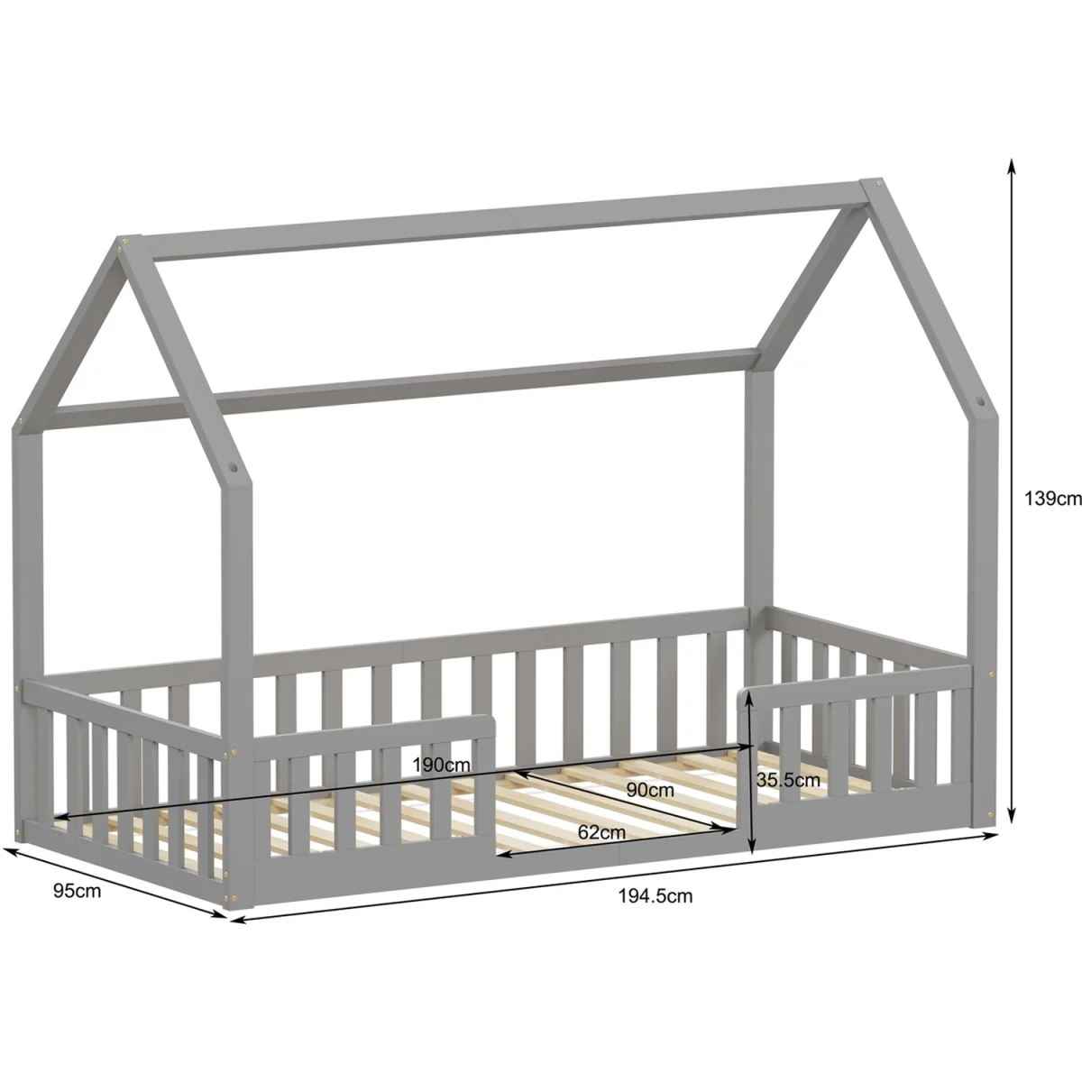 WestWood Wooden House-Shaped Toddler Bed Frame Single With Split Safety Guard Rail Natural – image 7