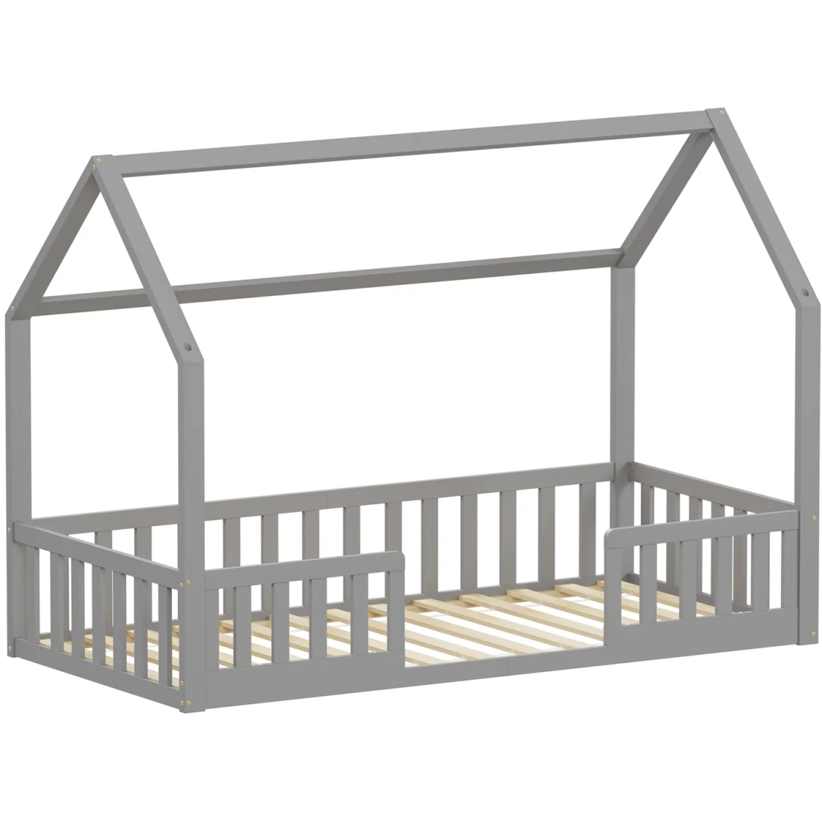 WestWood Wooden House-Shaped Toddler Bed Frame Single With Split Safety Guard Rail Natural – image 8