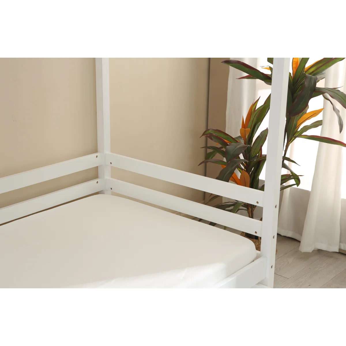 Babyfair White Kids Canopy Bed with Integrated Storage Drawers, Solid Wood Frame - White – image 6