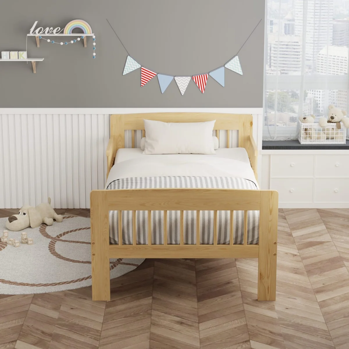 WestWood Wooden Single Bed Toddler Kids Bed Frame Only with Safety Bed Rail Guard White – image 11