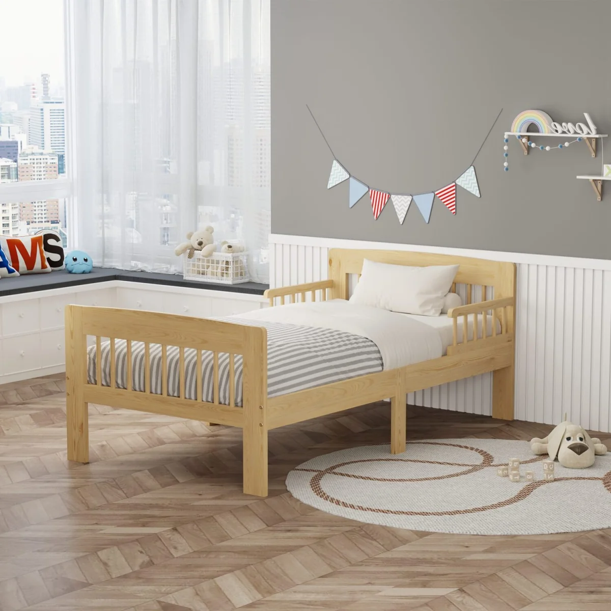 WestWood Wooden Single Bed Toddler Kids Bed Frame Only with Safety Bed Rail Guard White – image 12