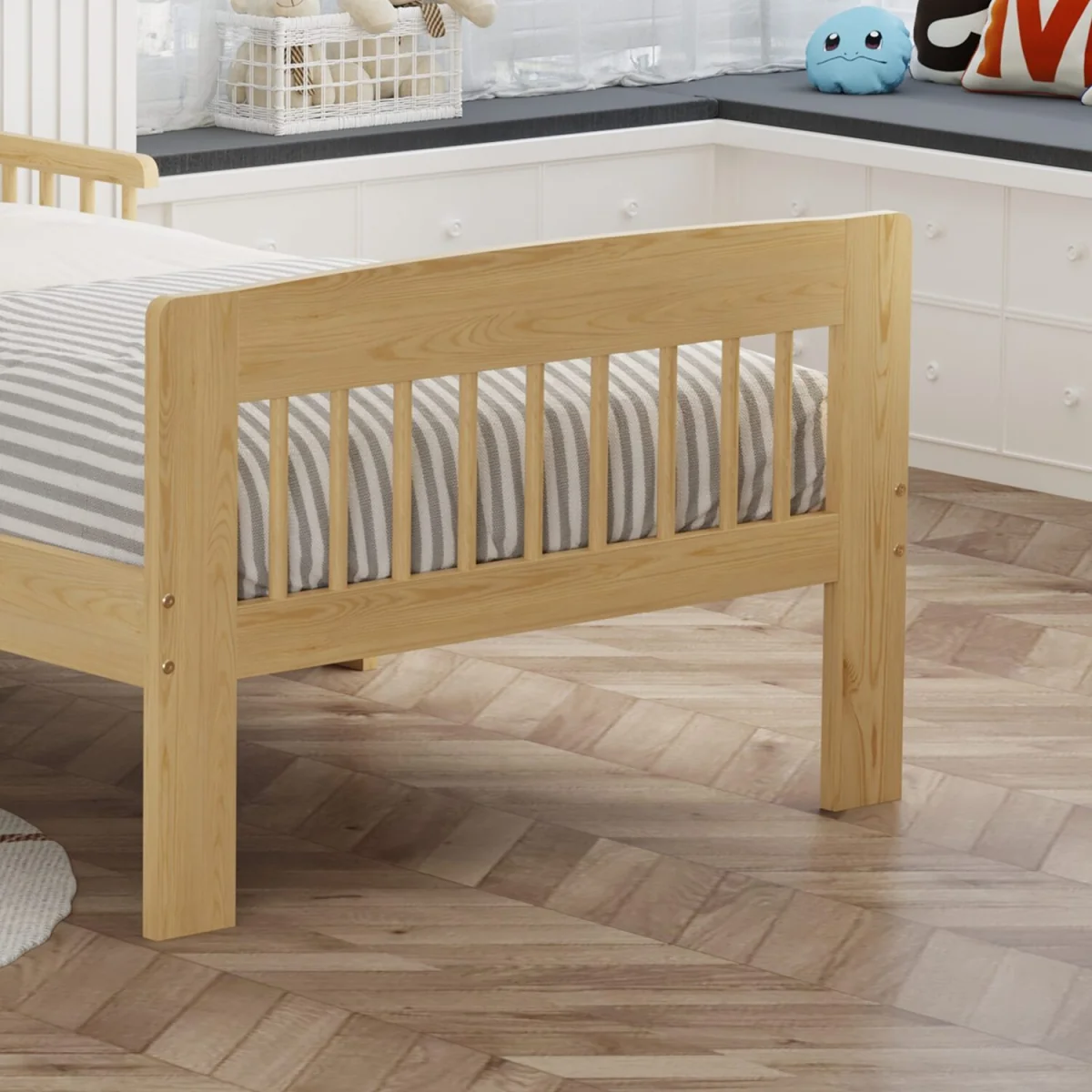 WestWood Wooden Single Bed Toddler Kids Bed Frame Only with Safety Bed Rail Guard White – image 13