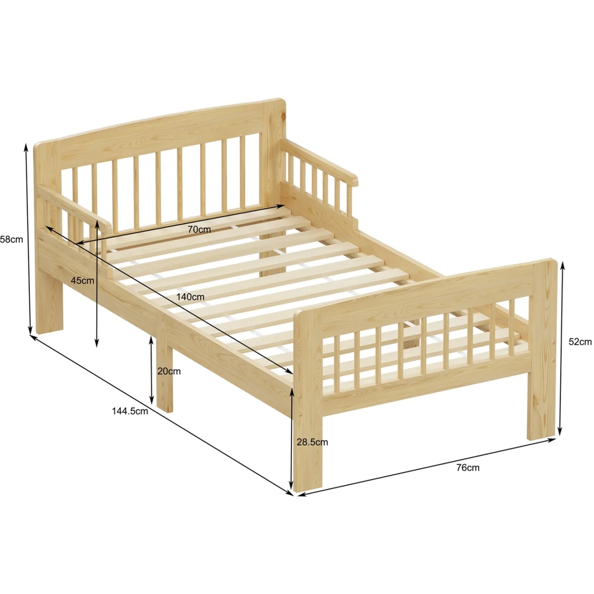 WestWood Wooden Single Bed Toddler Kids Bed Frame Only with Safety Bed Rail Guard White – image 16