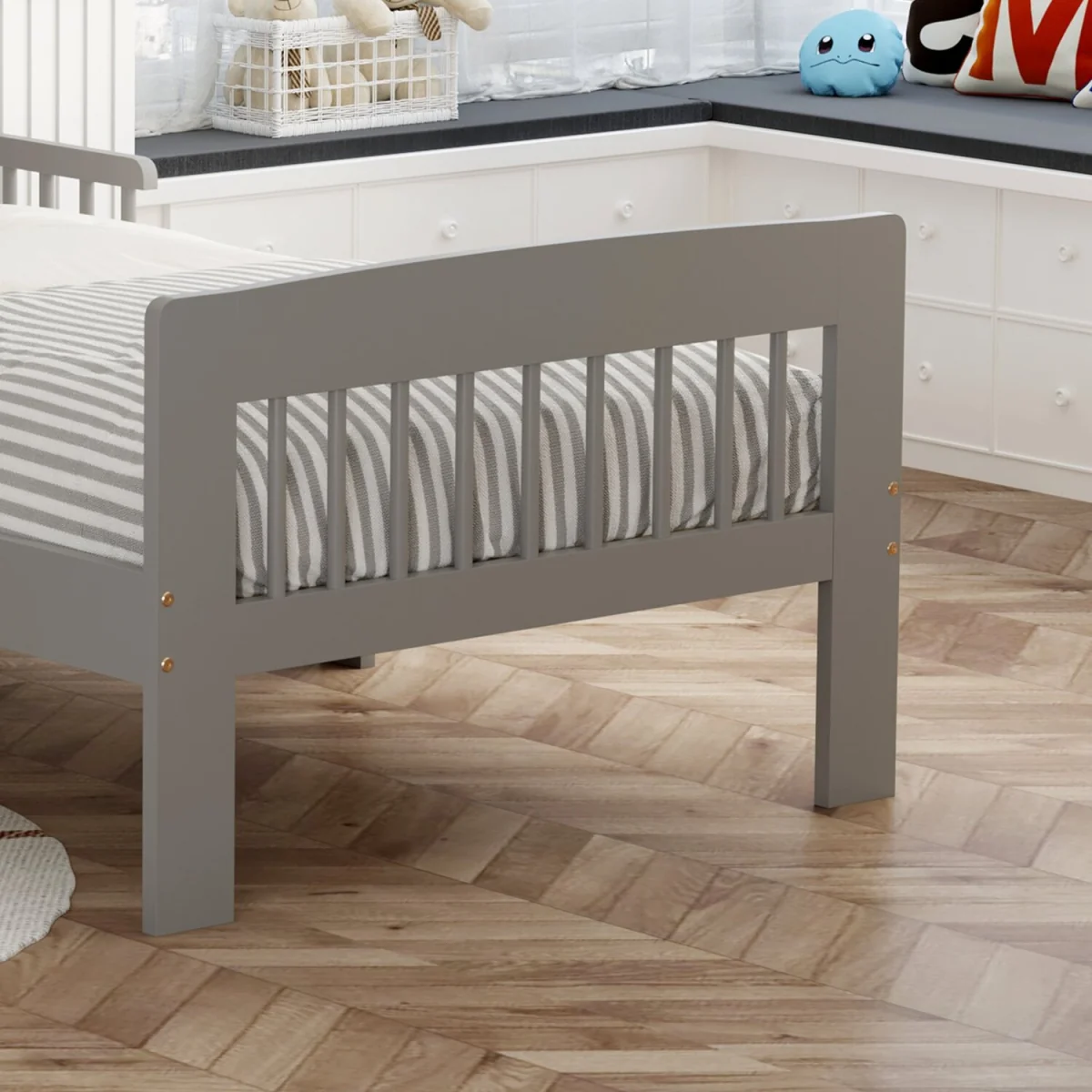 WestWood Wooden Single Bed Toddler Kids Bed Frame Only with Safety Bed Rail Guard White – image 3