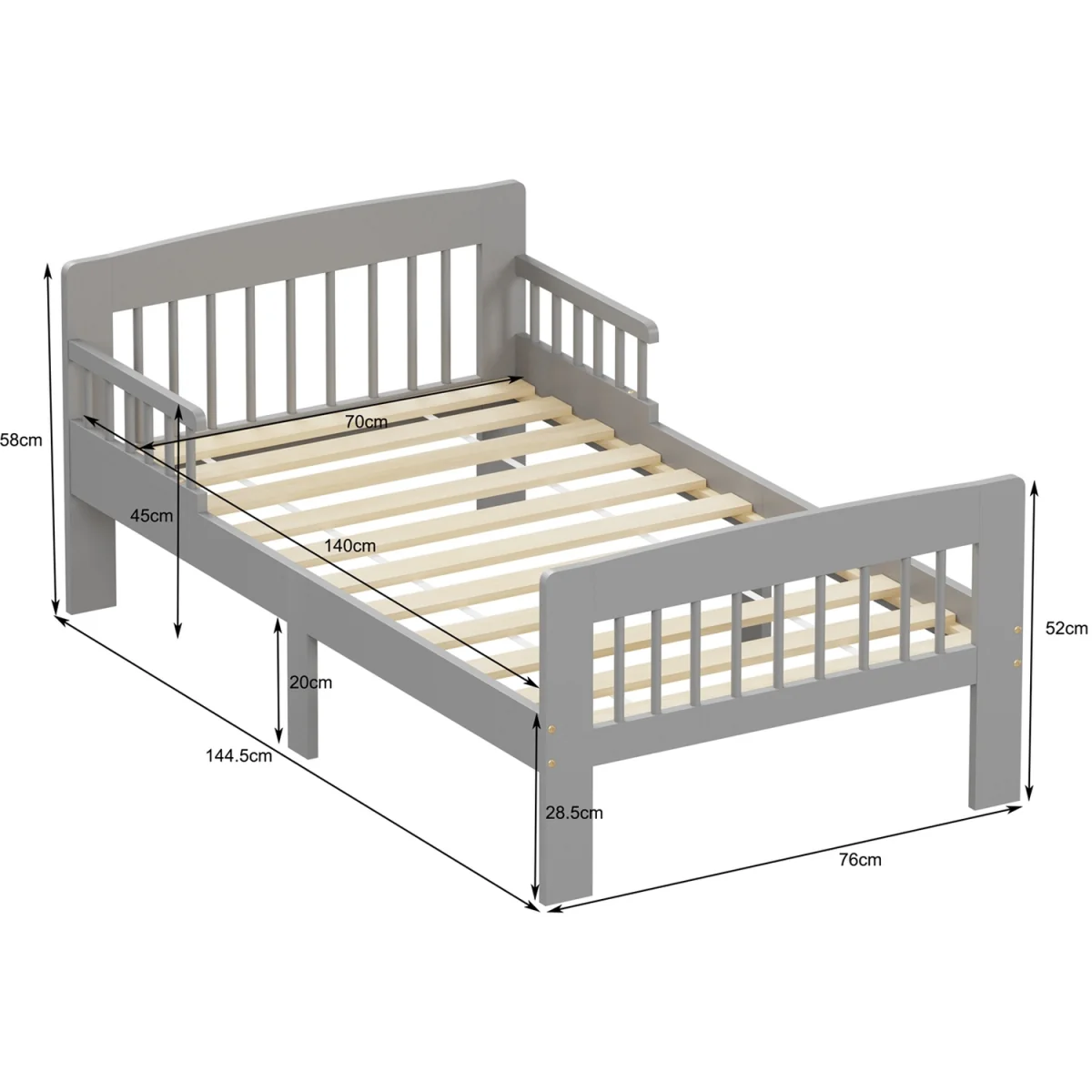 WestWood Wooden Single Bed Toddler Kids Bed Frame Only with Safety Bed Rail Guard White – image 9
