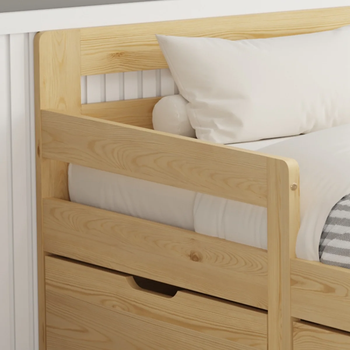 WestWood Wooden Single Bed Toddler Kids Bed Frame Only w/ Underbed Storage Drawer Natural – image 7
