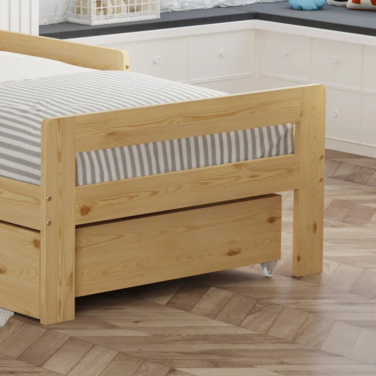WestWood Wooden Single Bed Toddler Kids Bed Frame Only w/ Underbed Storage Drawer Natural – image 8