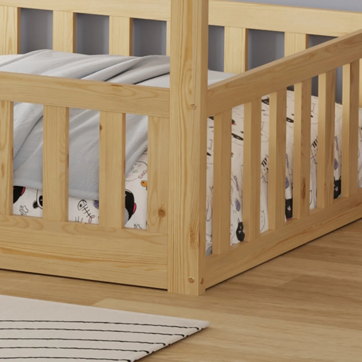 WestWood Wooden House-Shaped Toddler Bed Frame Single With Split Safety Guard Rail Natural – image 5