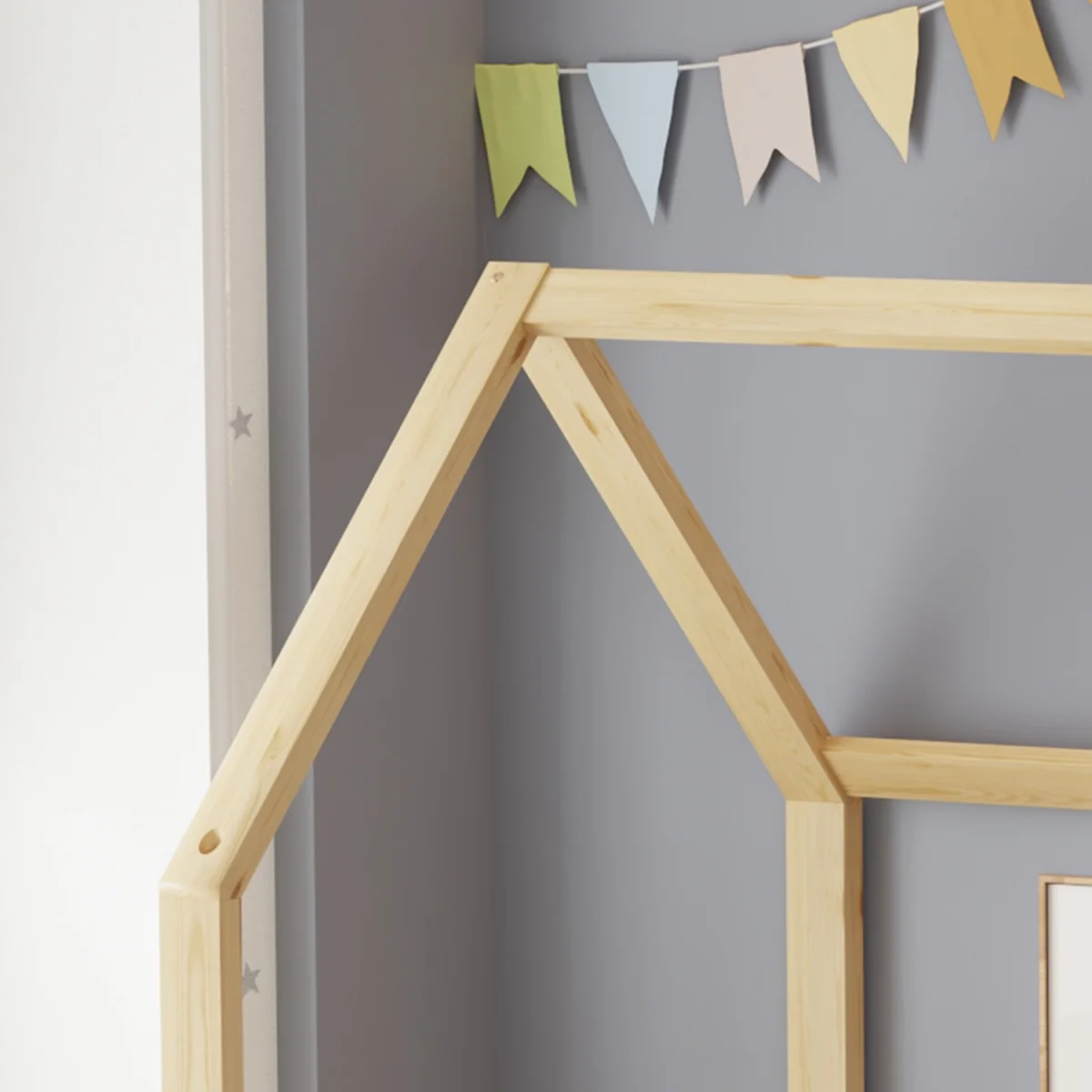 WestWood Wooden House-Shaped Toddler Bed Frame Single With Split Safety Guard Rail Natural – image 6