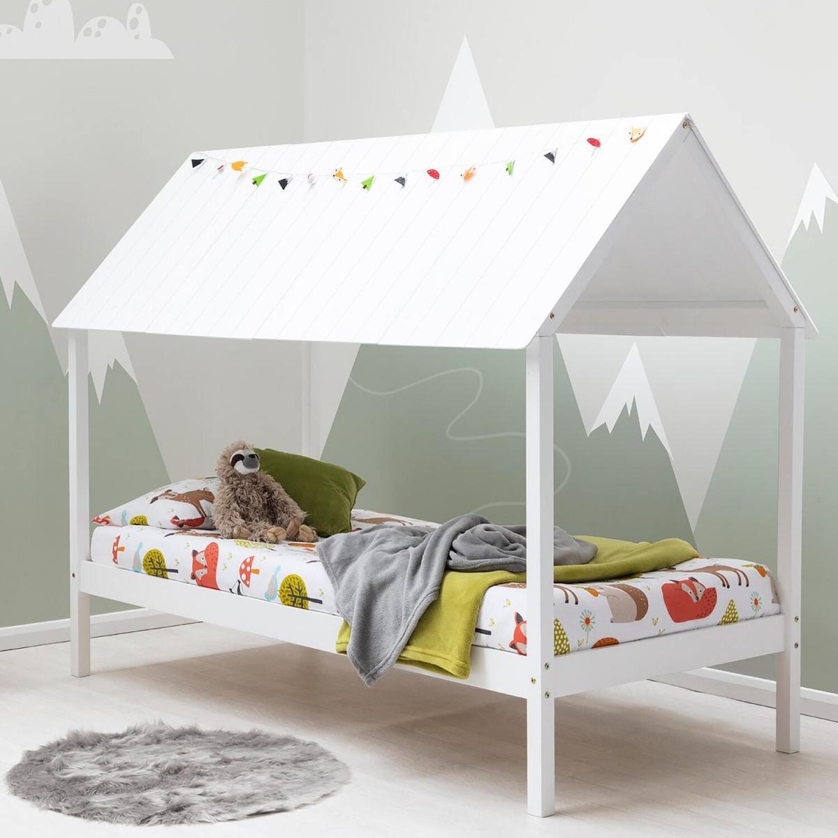 Robin Kids White Wooden Canopy House Bed With Roof Single - White