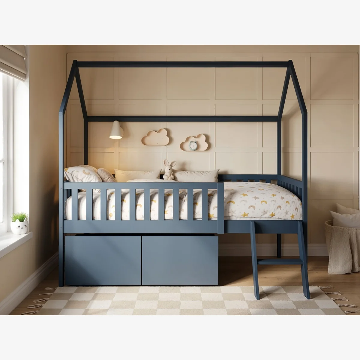 Explorer Single Mid Sleeper Bed with Toy Box - Navy