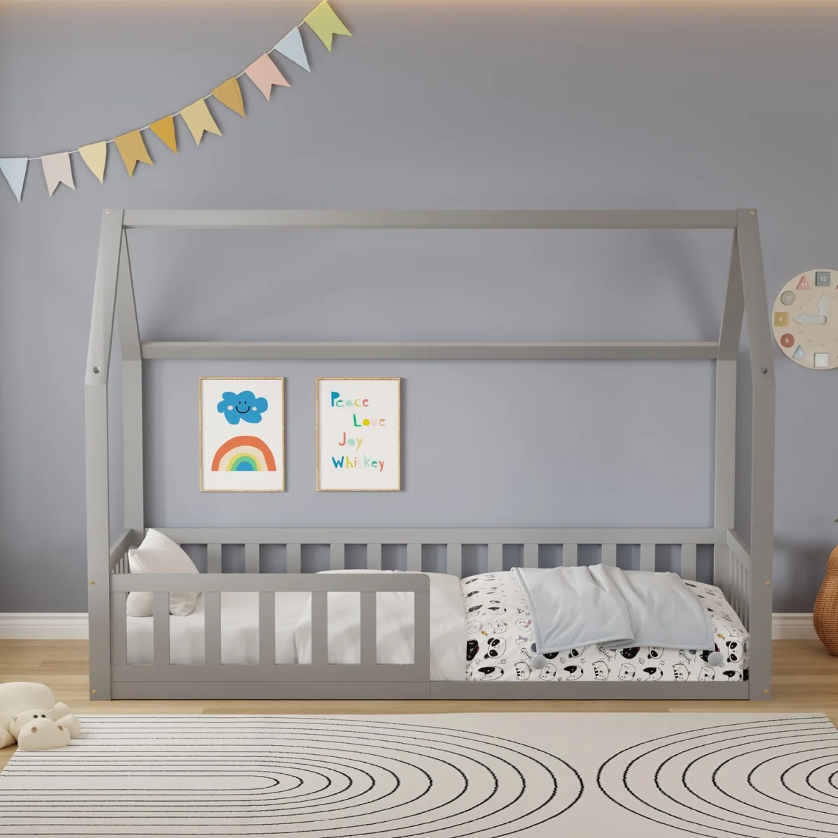 WestWood Wooden House-Shaped Toddler Bed Frame Single With Half-Length Guard Rail White – image 3