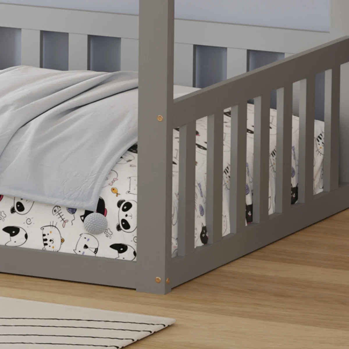 WestWood Wooden House-Shaped Toddler Bed Frame Single With Half-Length Guard Rail White – image 4