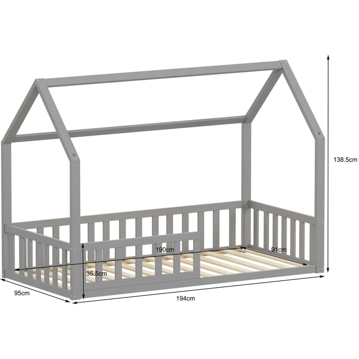 WestWood Wooden House-Shaped Toddler Bed Frame Single With Half-Length Guard Rail White – image 7