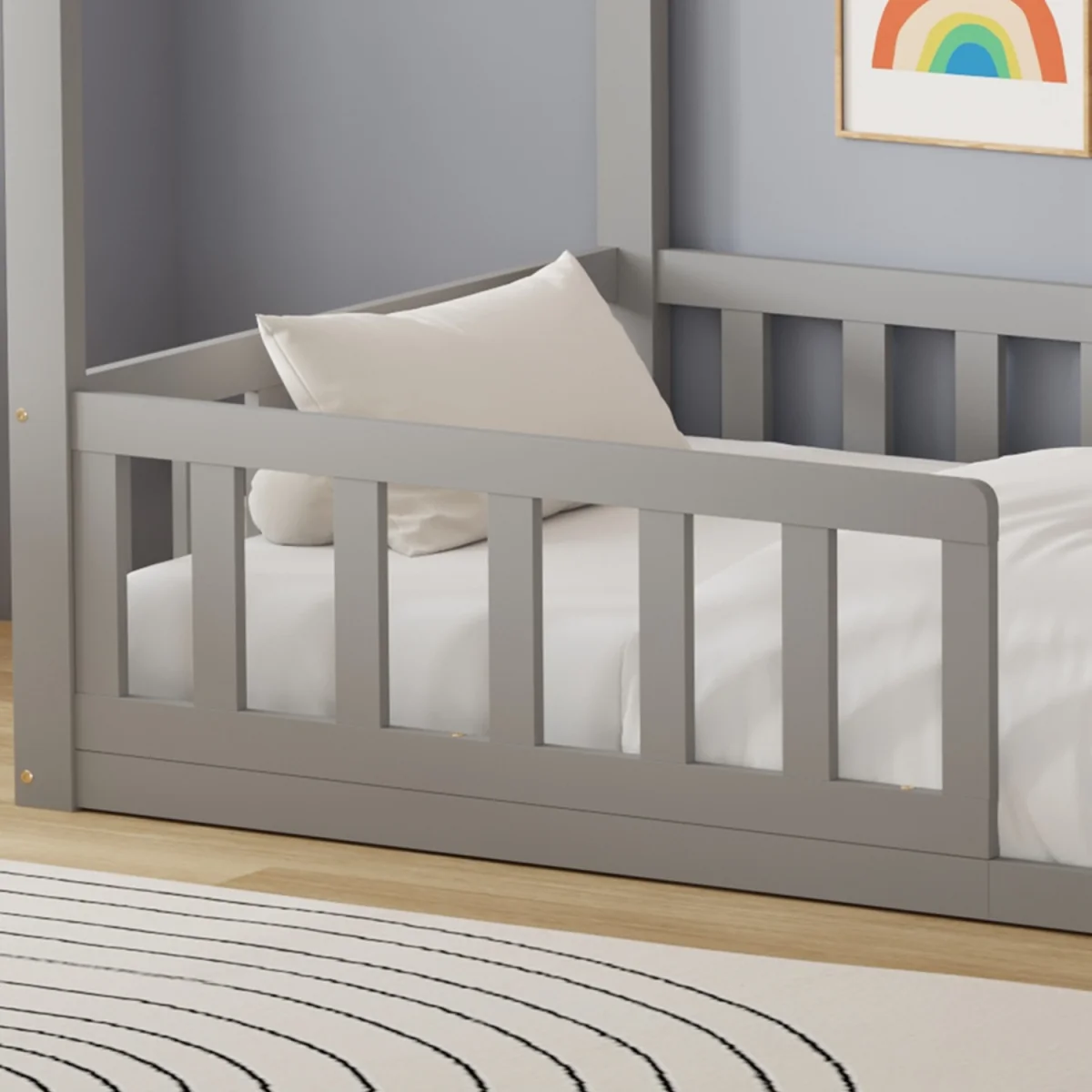 WestWood Wooden House-Shaped Toddler Bed Frame Single With Half-Length Guard Rail White – image 1