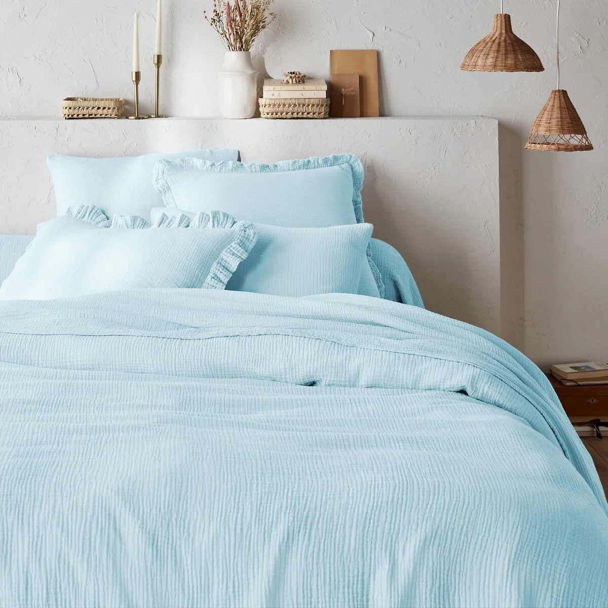 Kumla Plain Cotton Muslin Ruffled Pillowcase – image 2