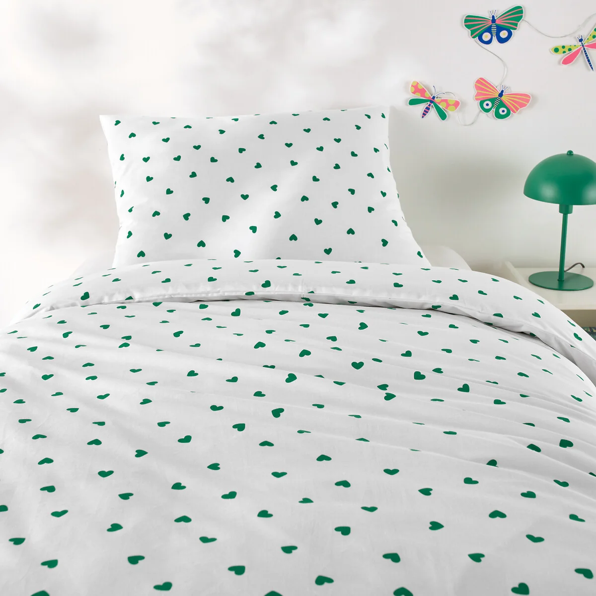 Scacco Green Child's Duvet Cover Set in 50% Recycled Cotton with Rectangular Pillowcase – image 1