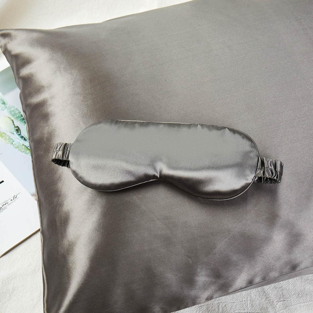 Gift Set: Grey Pure Mulberry Silk Pillowcase, Eye Mask And Scrunchies Queen Size Us Queen Soft Strokes Silk – image 2