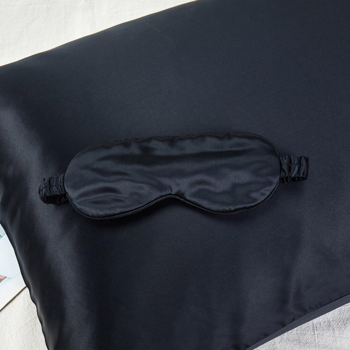 Gift Set: Black Pure Mulberry Silk Pillowcase, Eye Mask And Scrunchies Standard Size Uk Double Soft Strokes Silk – image 2