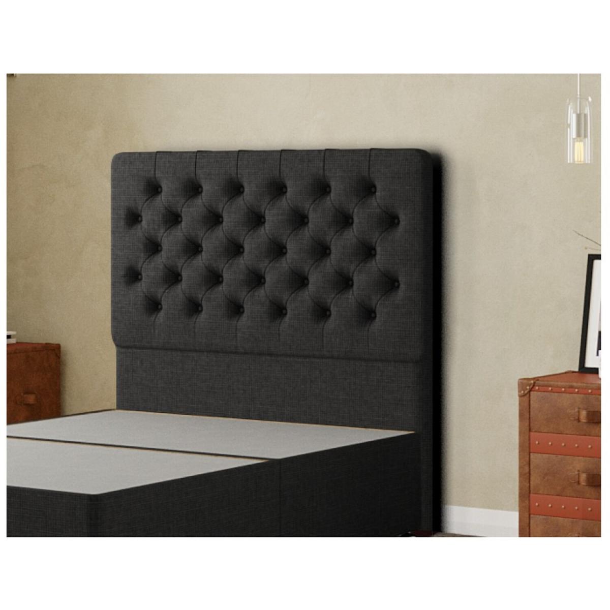 Mary Chesterfield Headboard Floor Standing  Matching Buttons Linen - Black / Superking – image 3
