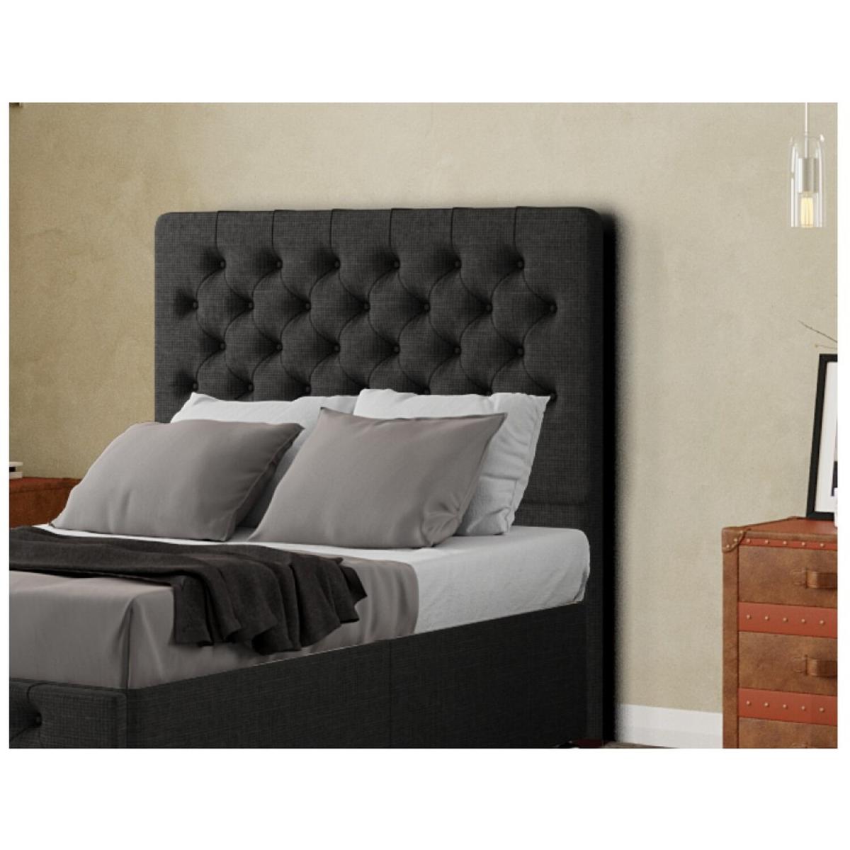 Mary Chesterfield Headboard Floor Standing  Matching Buttons Linen - Black / Superking – image 4
