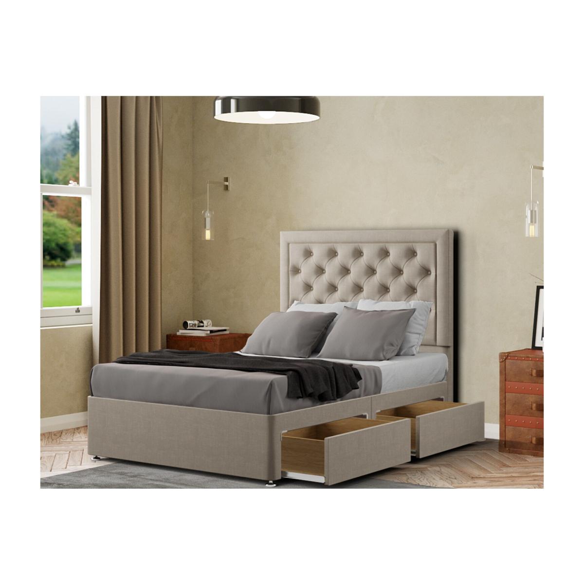 Castle Divan Bed 2 Drawers Floor Standing Headboard Malham Weave - Cream / Superking