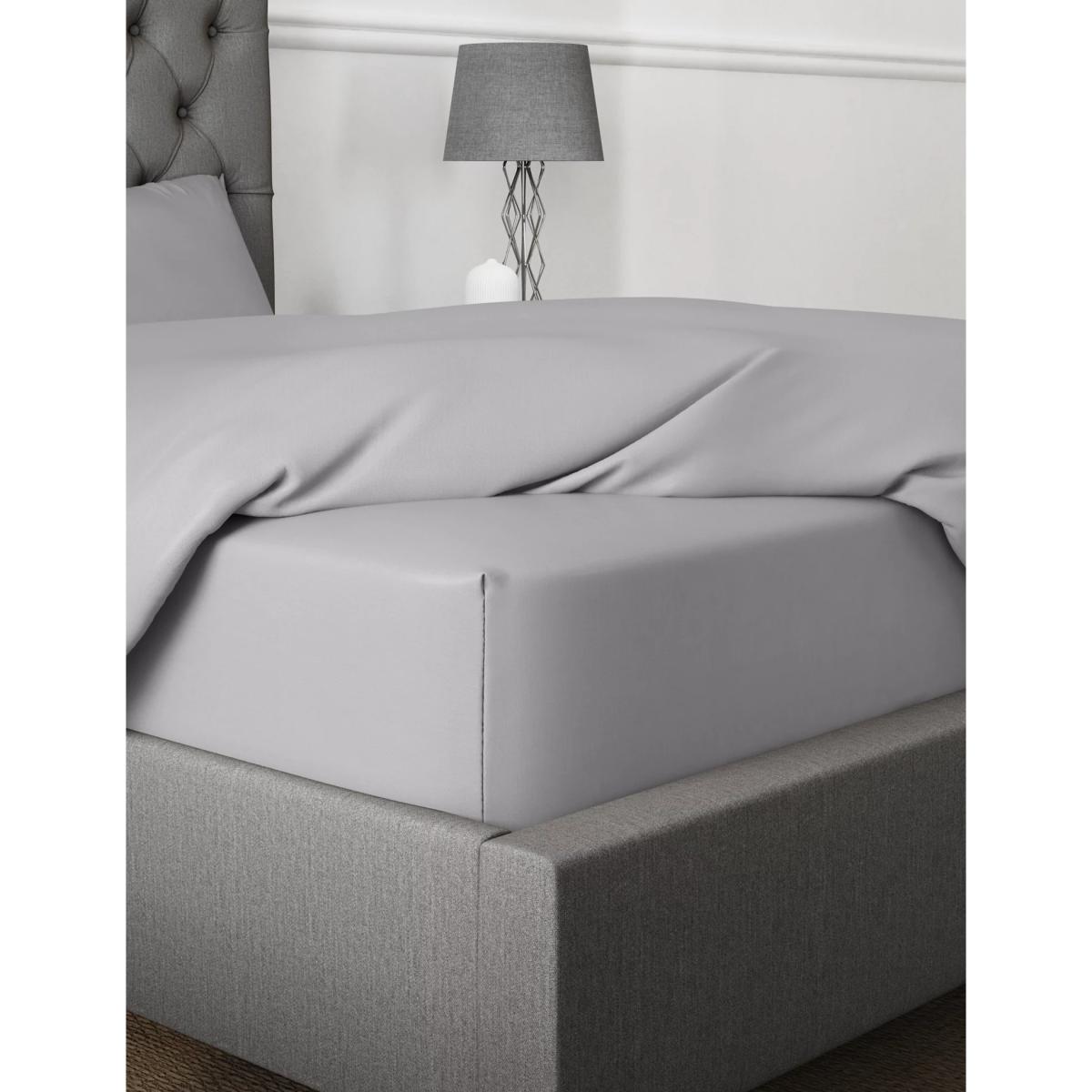 M&S Egyptian Cotton 400 Thread Count Sateen Extra Deep Fitted Sheet - SGL - Pearl Grey, Pearl Grey,Light Cream – image 2