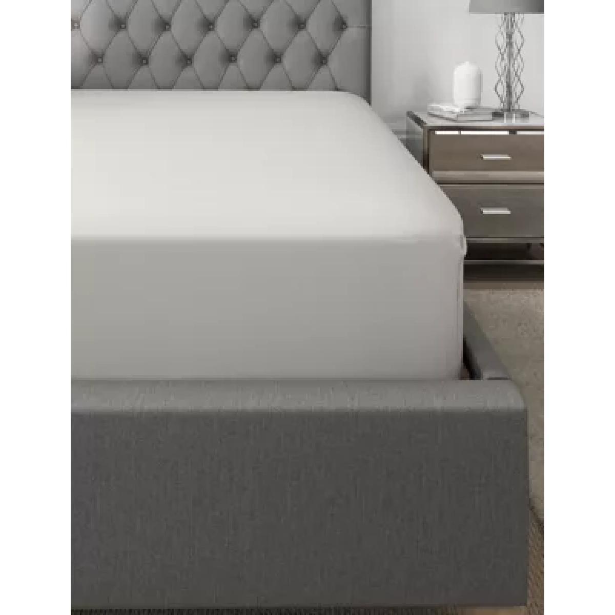 M&S Egyptian Cotton 400 Thread Count Sateen Extra Deep Fitted Sheet - SGL - Pearl Grey, Pearl Grey,Light Cream – image 1