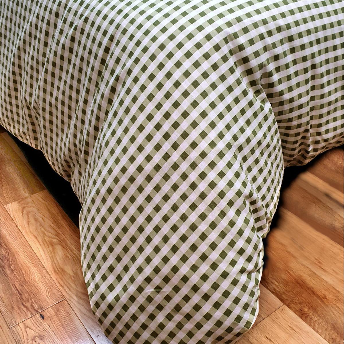 Gingham Check Sage Fitted Sheet Cotton Green White - Sage Green / Single – image 2
