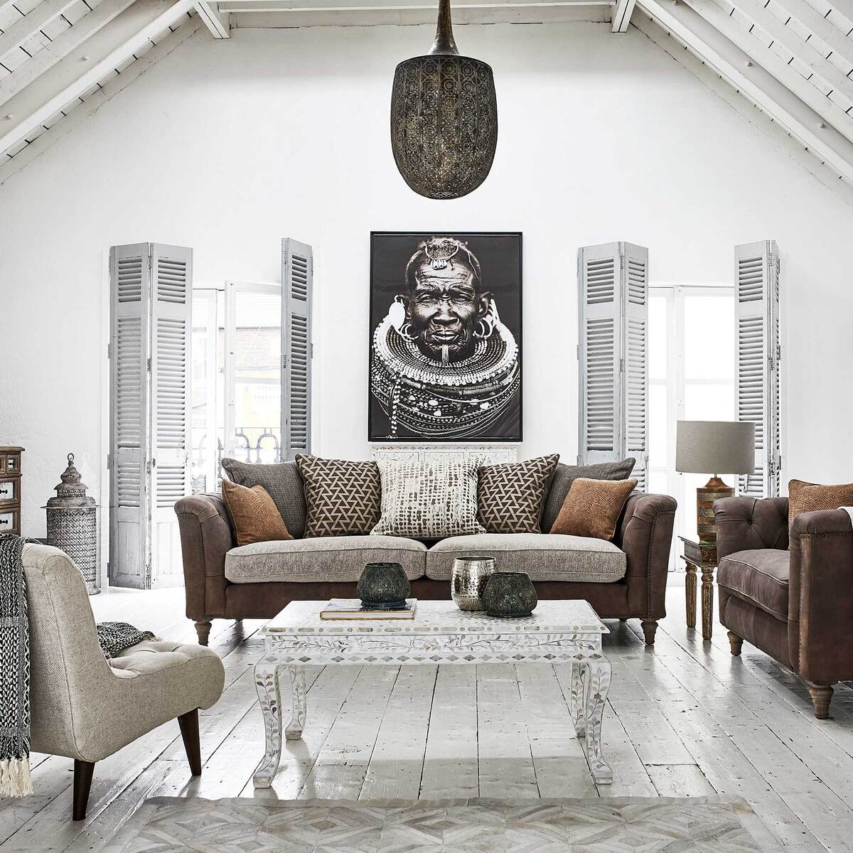 Darwin Grand Split Frame Pillow Back Sofa, Leather and Fabric Mix – image 2