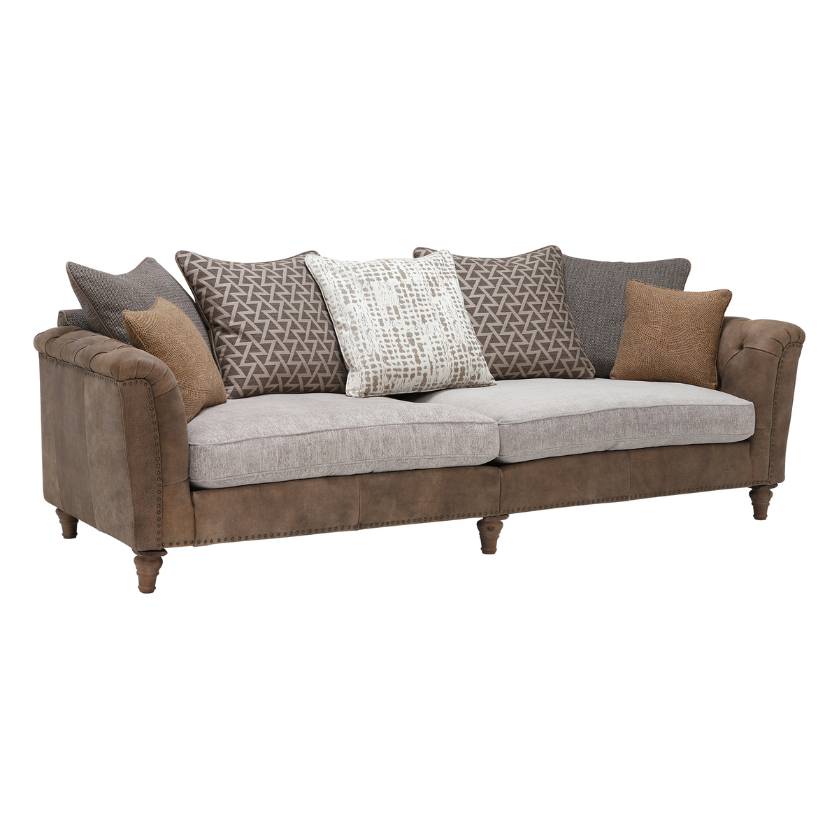 Darwin Grand Split Frame Pillow Back Sofa, Leather and Fabric Mix – image 3